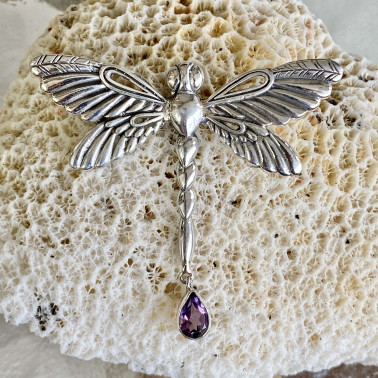 PD 14827 AM-(HANDMADE 925 BALI SILVER DRAGONFLY PENDANT WITH AMETHYST)